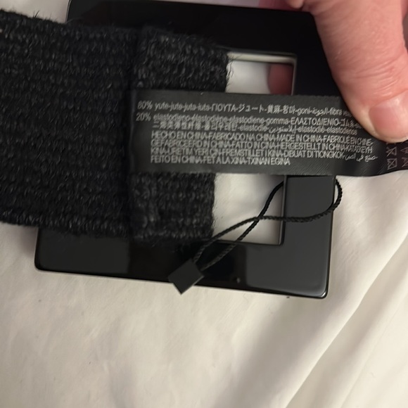 ?NWT. Zara Black Jute Belt with Rectangular Acetate Effect Buckle. Size 30. main image 6